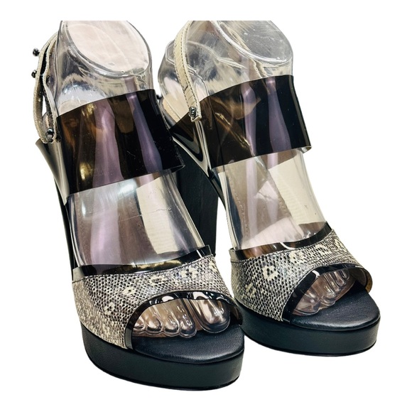 L’Agence Snakeskin / Smokey Clear High Heel Strap Platform Sandal - Picture 3 of 13